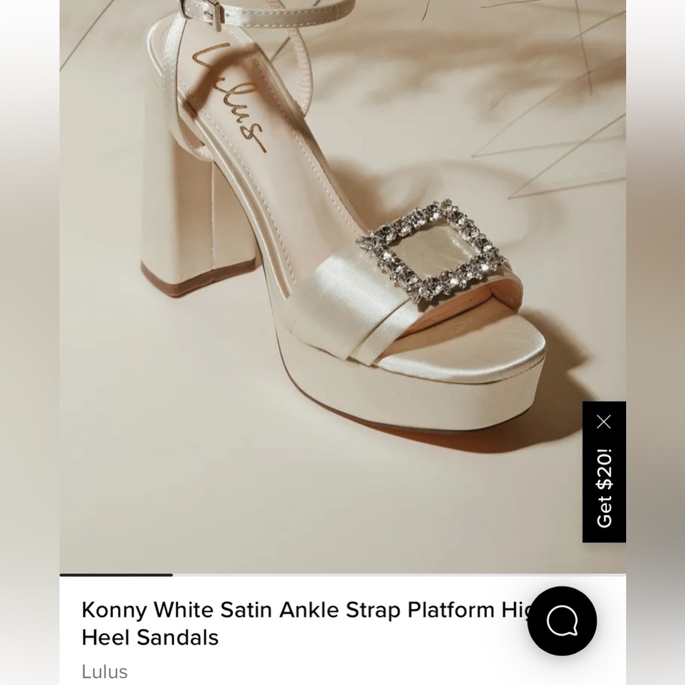 Lulu’s white satin ankle strap platform high heel sandals